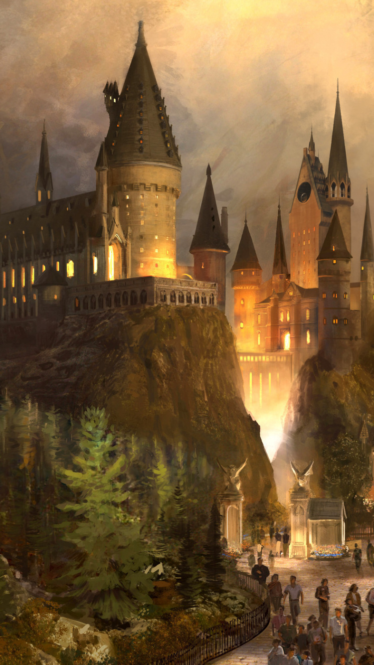 Гарри Поттер, парк развлечений, замок для iPhone 6, 6S, 7, 8, заставка, 750...
