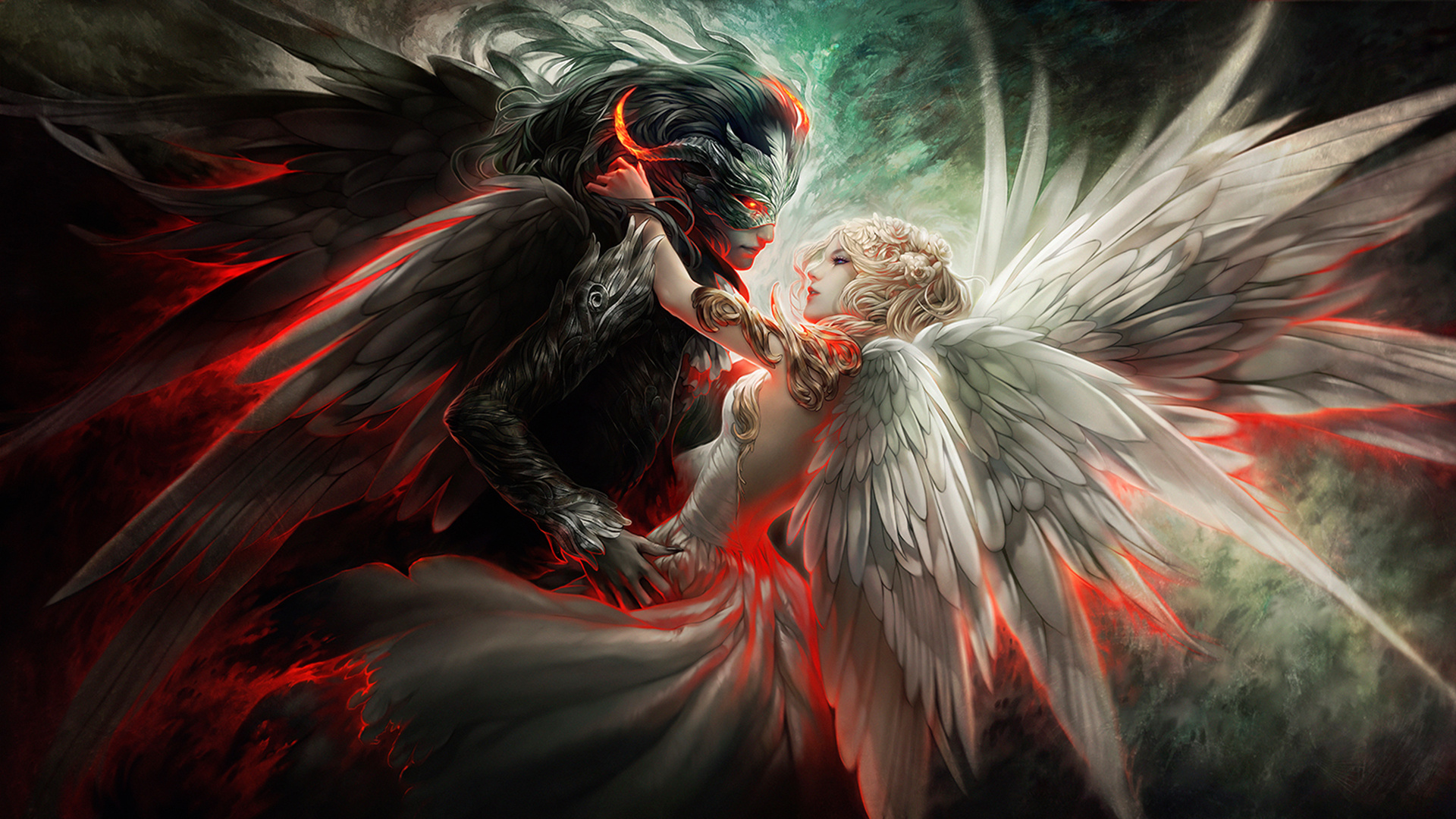 Обои 1920x1080 ангел, демон, сверхъестественное существо, мифология, темнот...