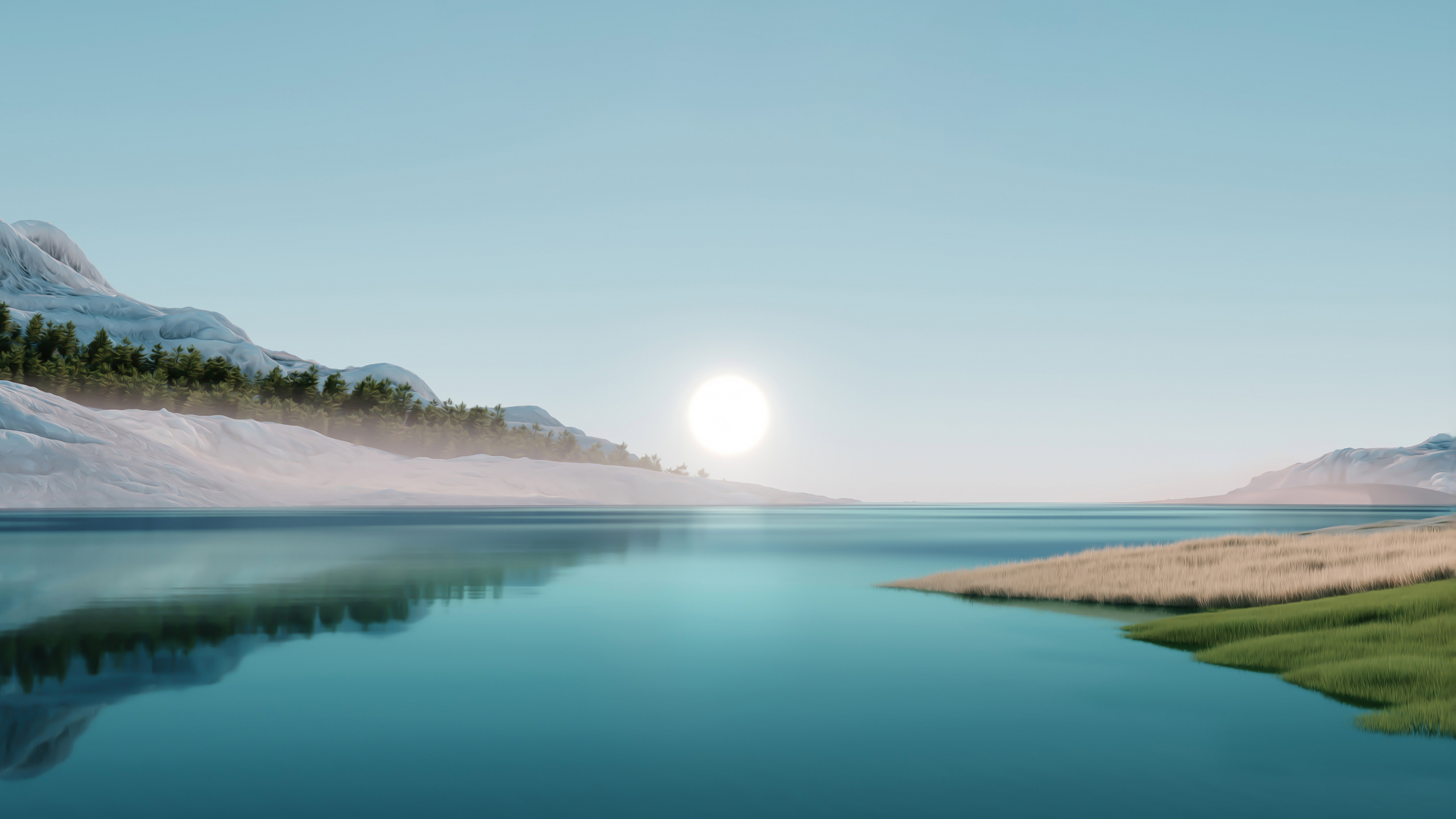 Обои вода, гидроресурсы, природный ландшафт, сумрак, озеро в разрешении 2560x1440