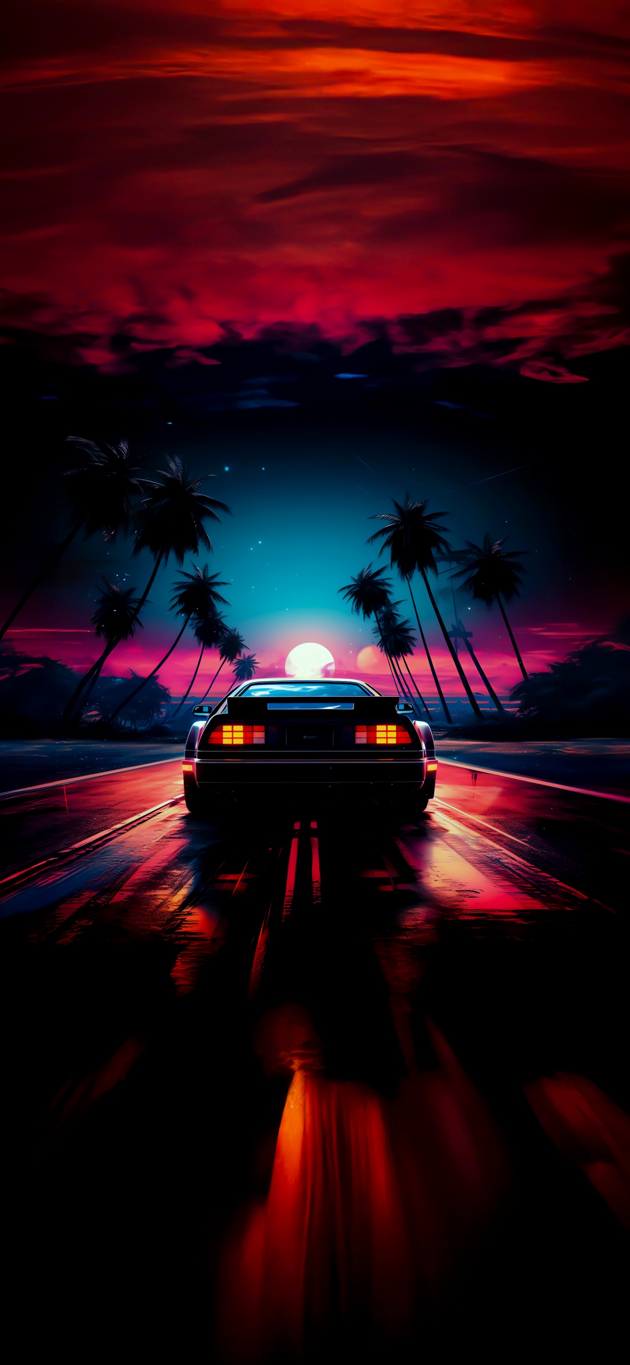 Обои легковые автомобили, облако, автомобильное освещение, дерево, сумрак в разрешении 1242x2688