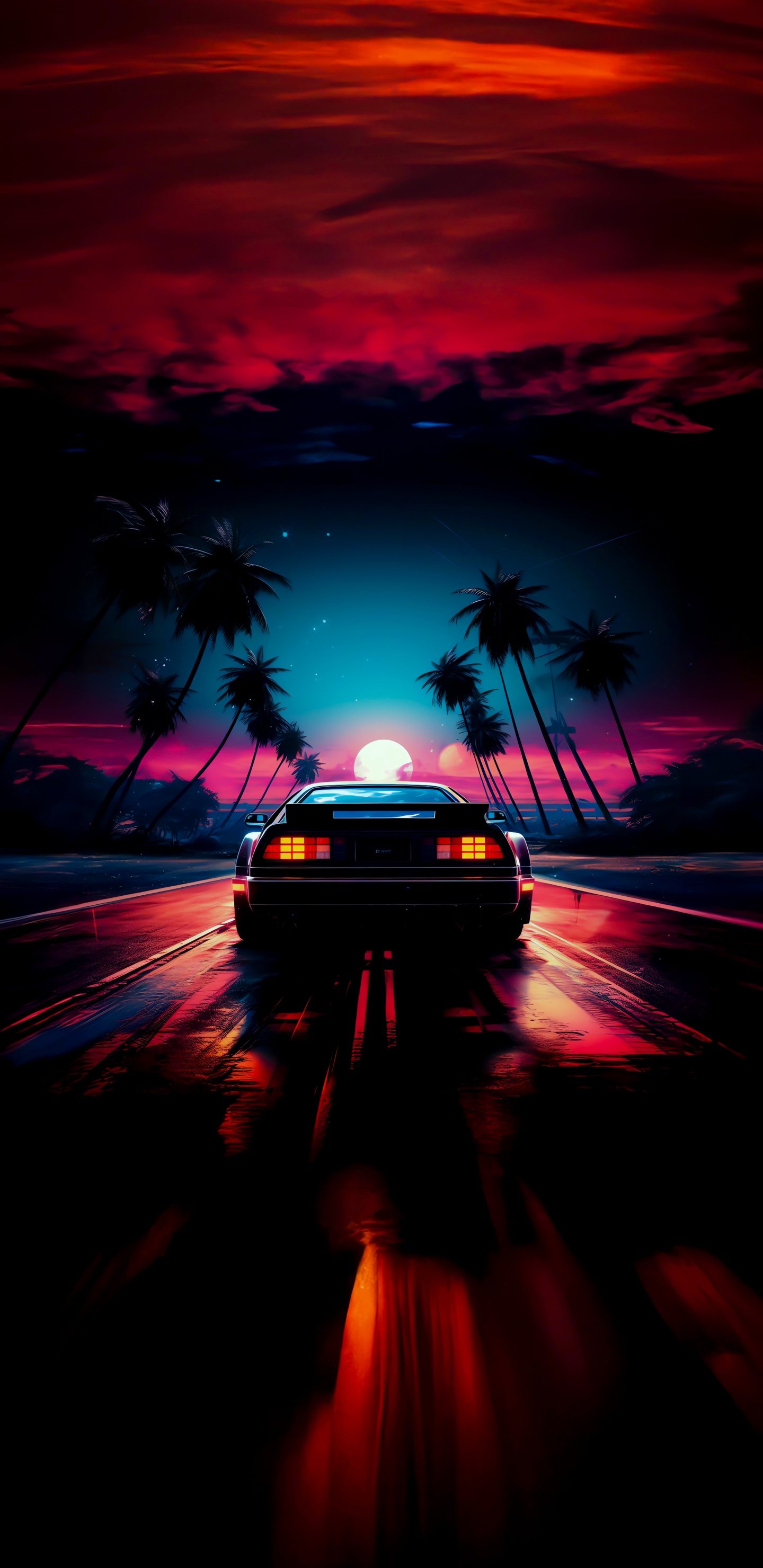 Обои легковые автомобили, облако, автомобильное освещение, дерево, сумрак в разрешении 1440x2960