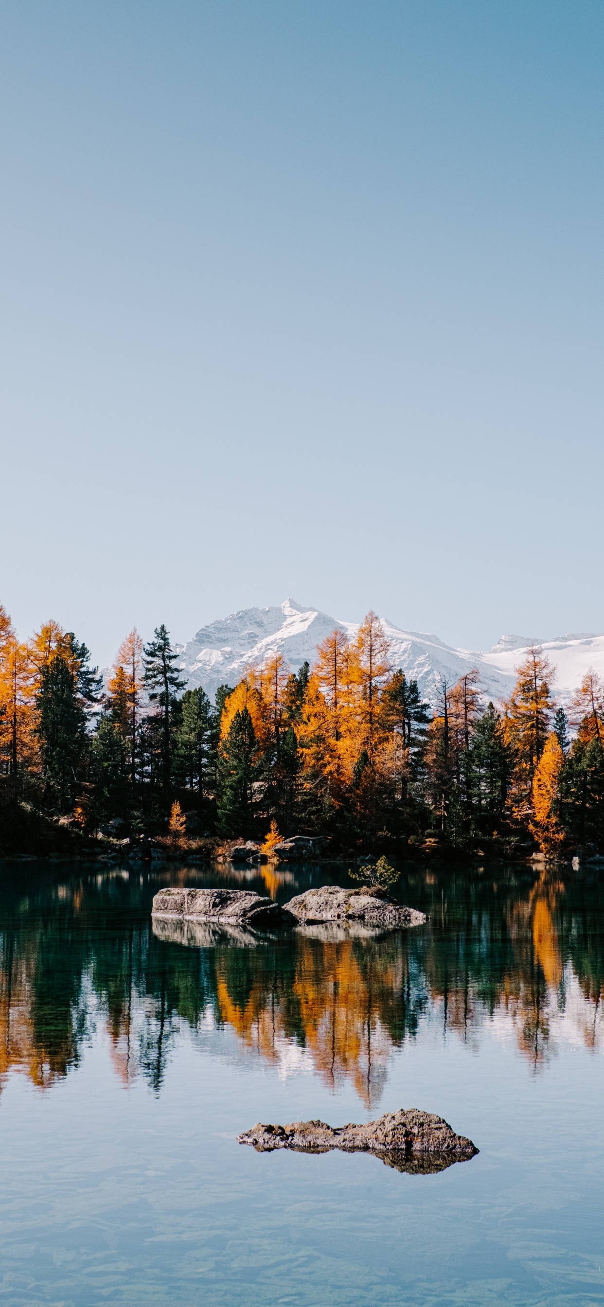 Обои озеро, отражение, природный ландшафт, природа, вода в разрешении 1242x2688