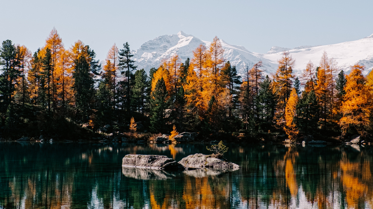 Обои озеро, отражение, природный ландшафт, природа, вода в разрешении 1280x720