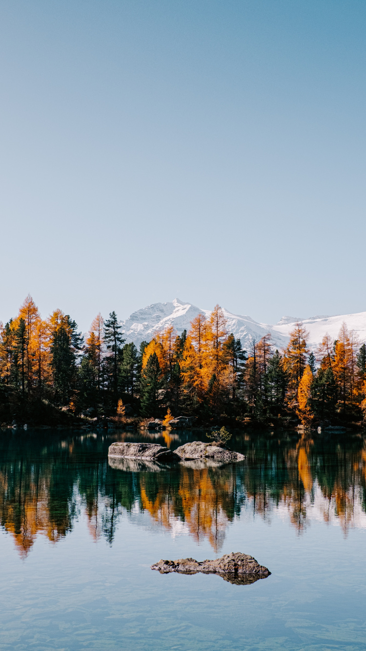 Обои озеро, отражение, природный ландшафт, природа, вода в разрешении 750x1334