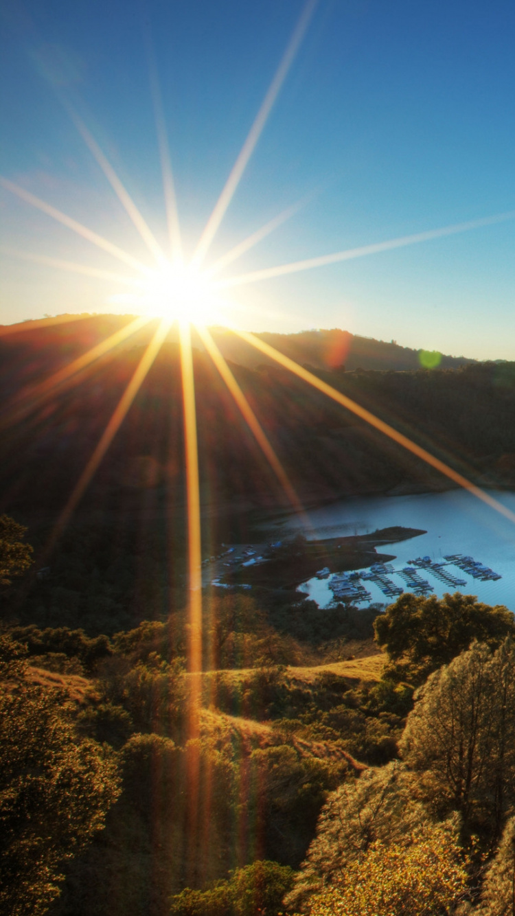 Обои природа, вода, отражение, утро, водохранилище в разрешении 750x1334