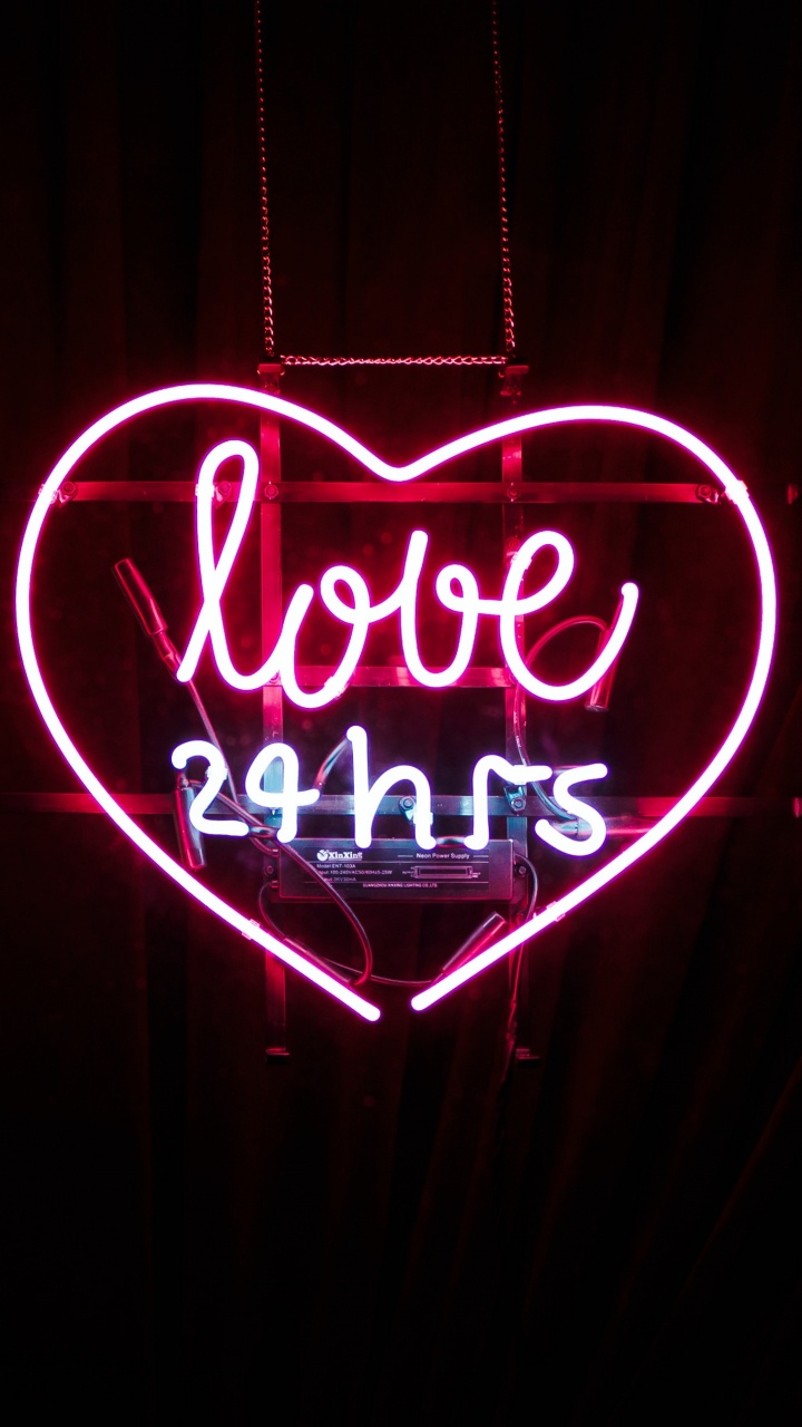 Обои неоновая вывеска, неон, красный цвет, свет, текст в разрешении 720x1280