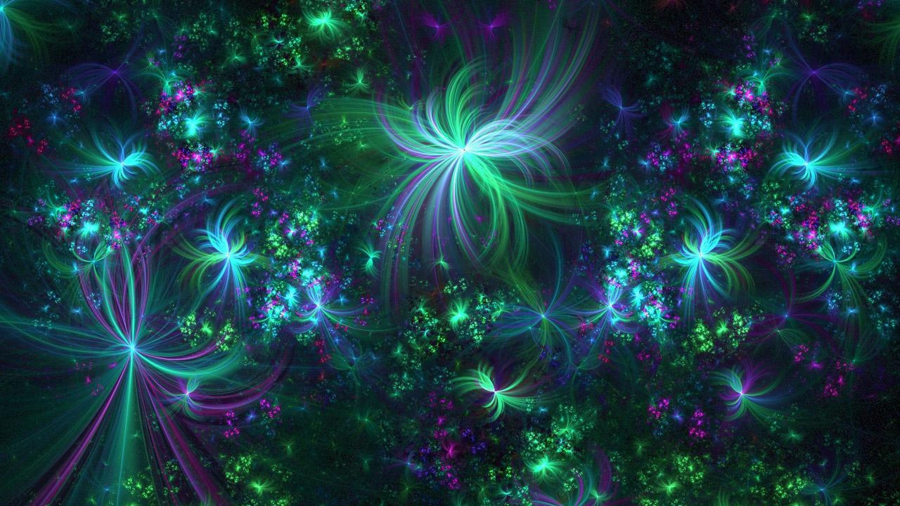 Обои цветок, зеленый, пурпур, свет, фрактальное искусство в разрешении 1280x720