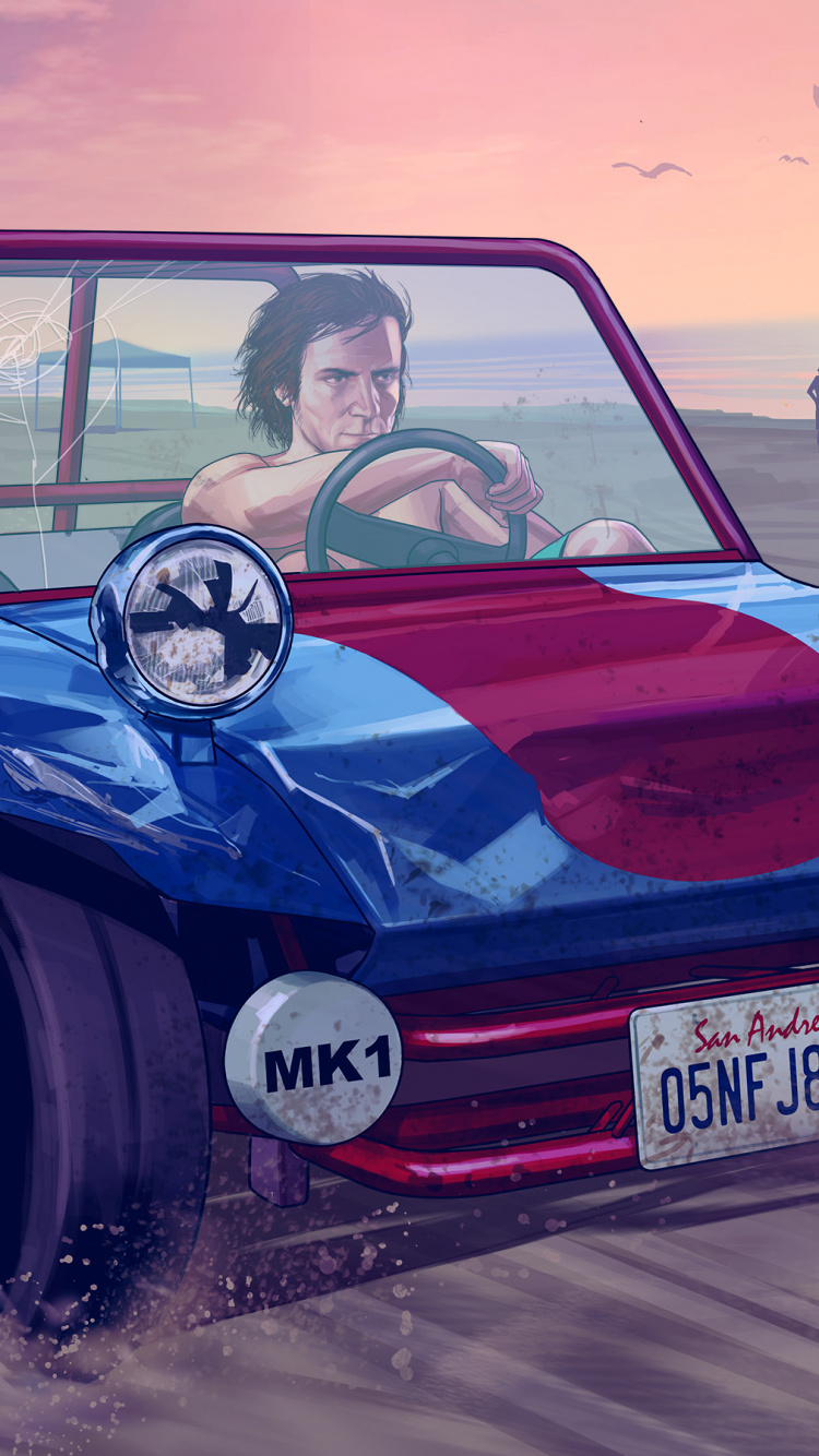 Обои grand theft auto v, grand theft auto online, Рокстар игры, авто, старинная машина в разрешении 750x1334