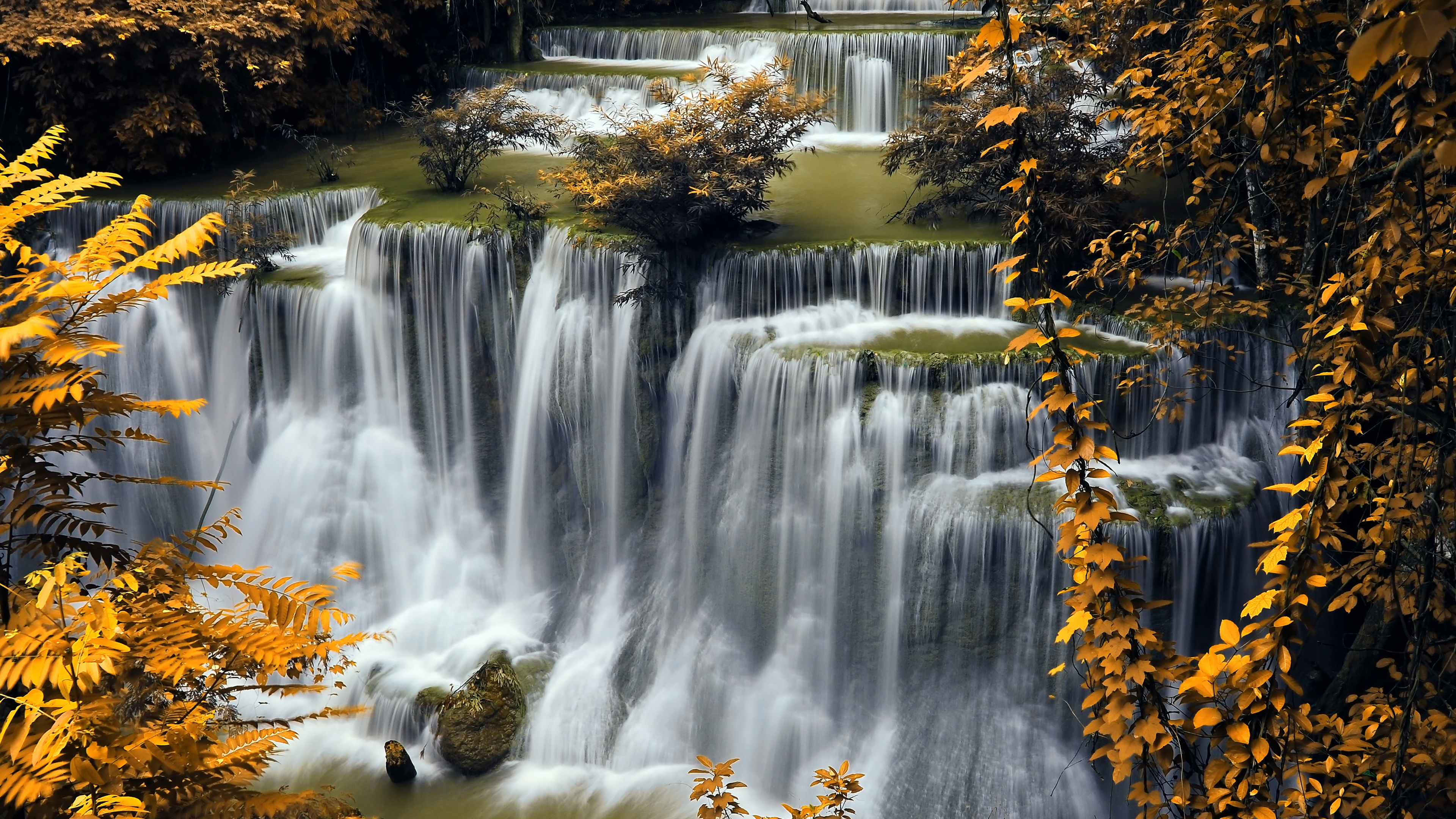 Обои природа, водопад, водоем, вода, лист в разрешении 3840x2160
