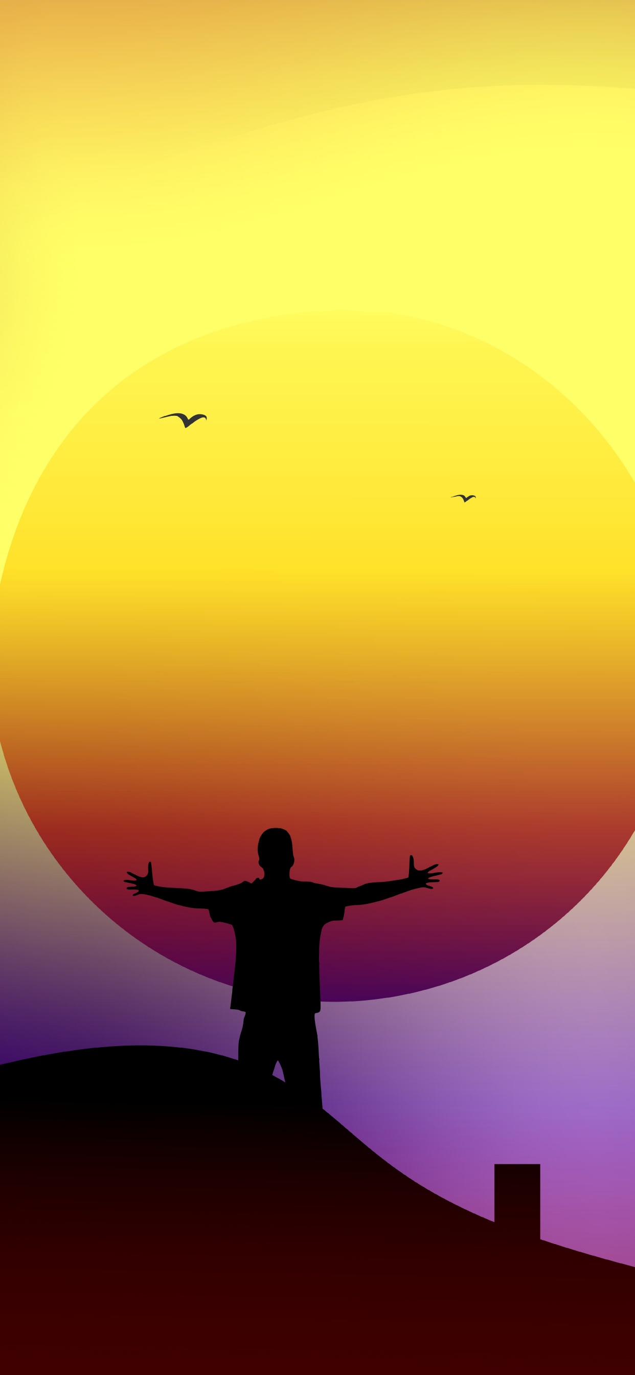 Обои арт, векторная графика, цифровое искусство, желтый, послесвечение в разрешении 1242x2688