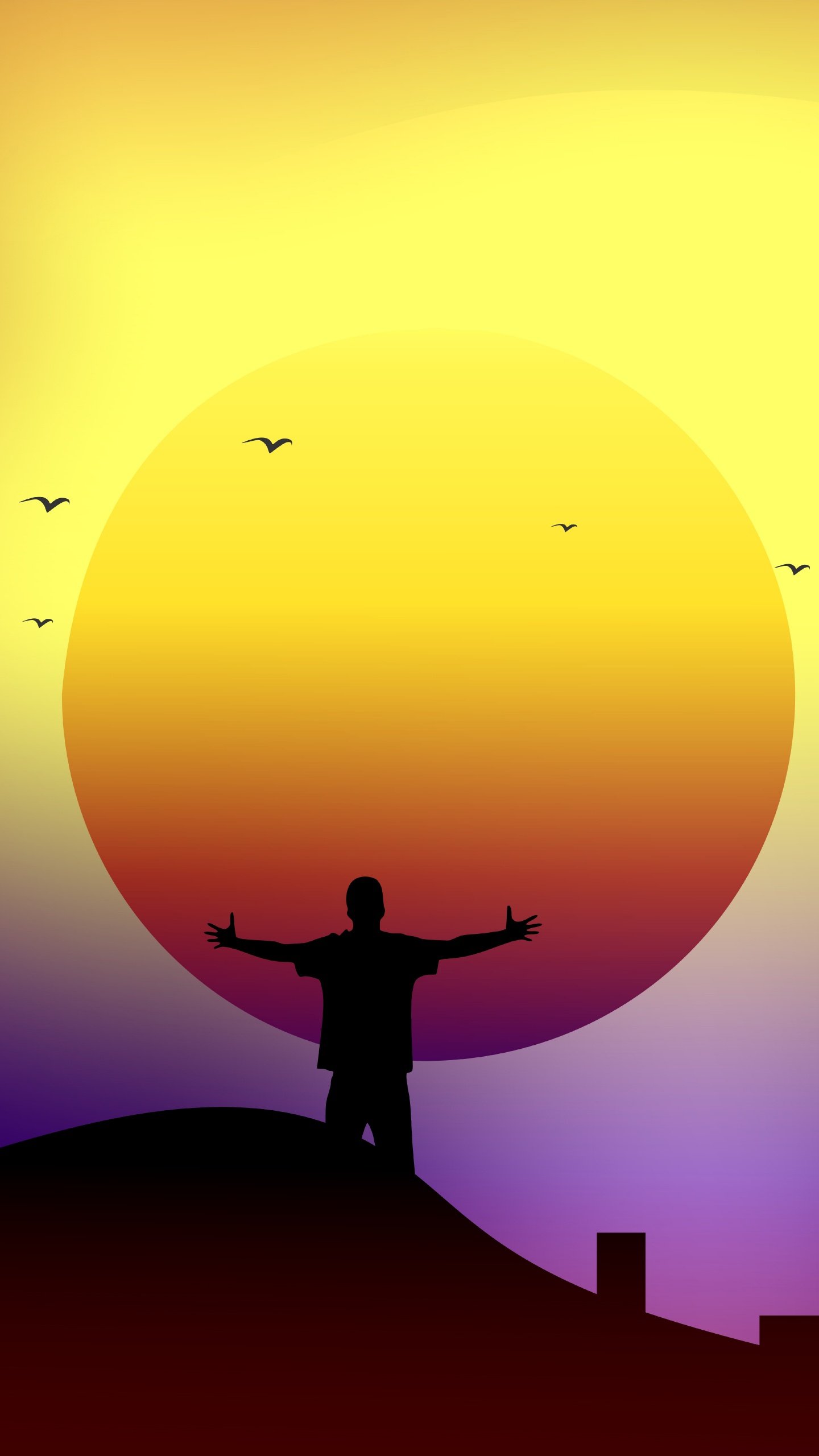 Обои арт, векторная графика, цифровое искусство, желтый, послесвечение в разрешении 1440x2560