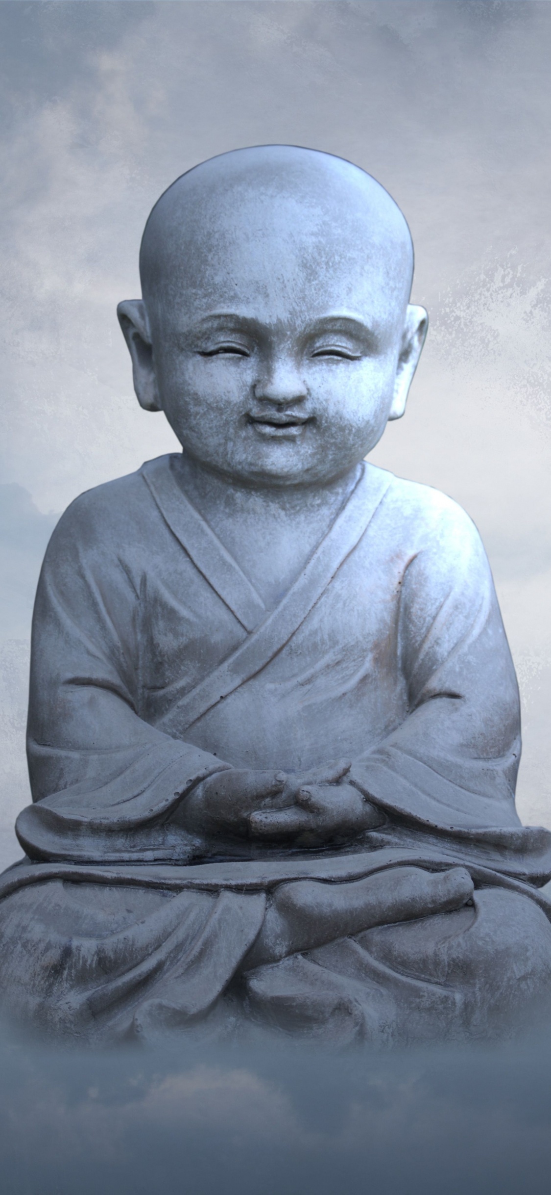 Обои сидящий, облако, медитация, статуя, скульптура в разрешении 1125x2436