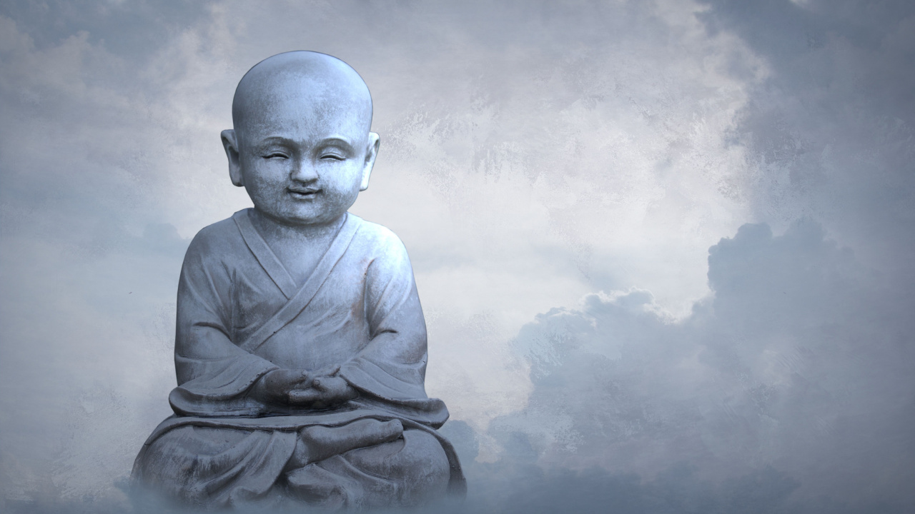 Обои сидящий, облако, медитация, статуя, скульптура в разрешении 1280x720