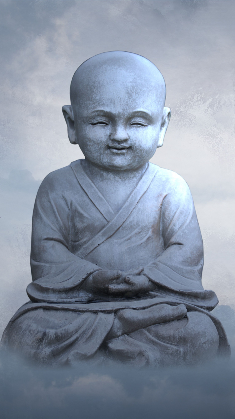 Обои сидящий, облако, медитация, статуя, скульптура в разрешении 750x1334