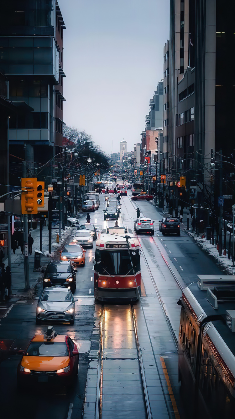 Обои легковые автомобили, Торонто, автобус, здание, автомобильное освещение в разрешении 750x1334
