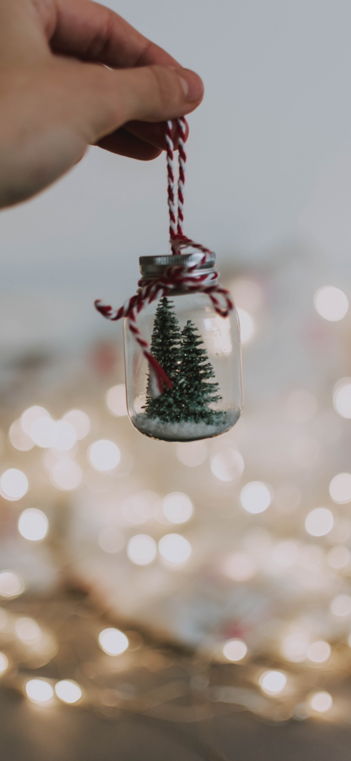 Обои дерево, рождественский орнамент, зеленый, освещение, Рождественские украшения в разрешении 1125x2436