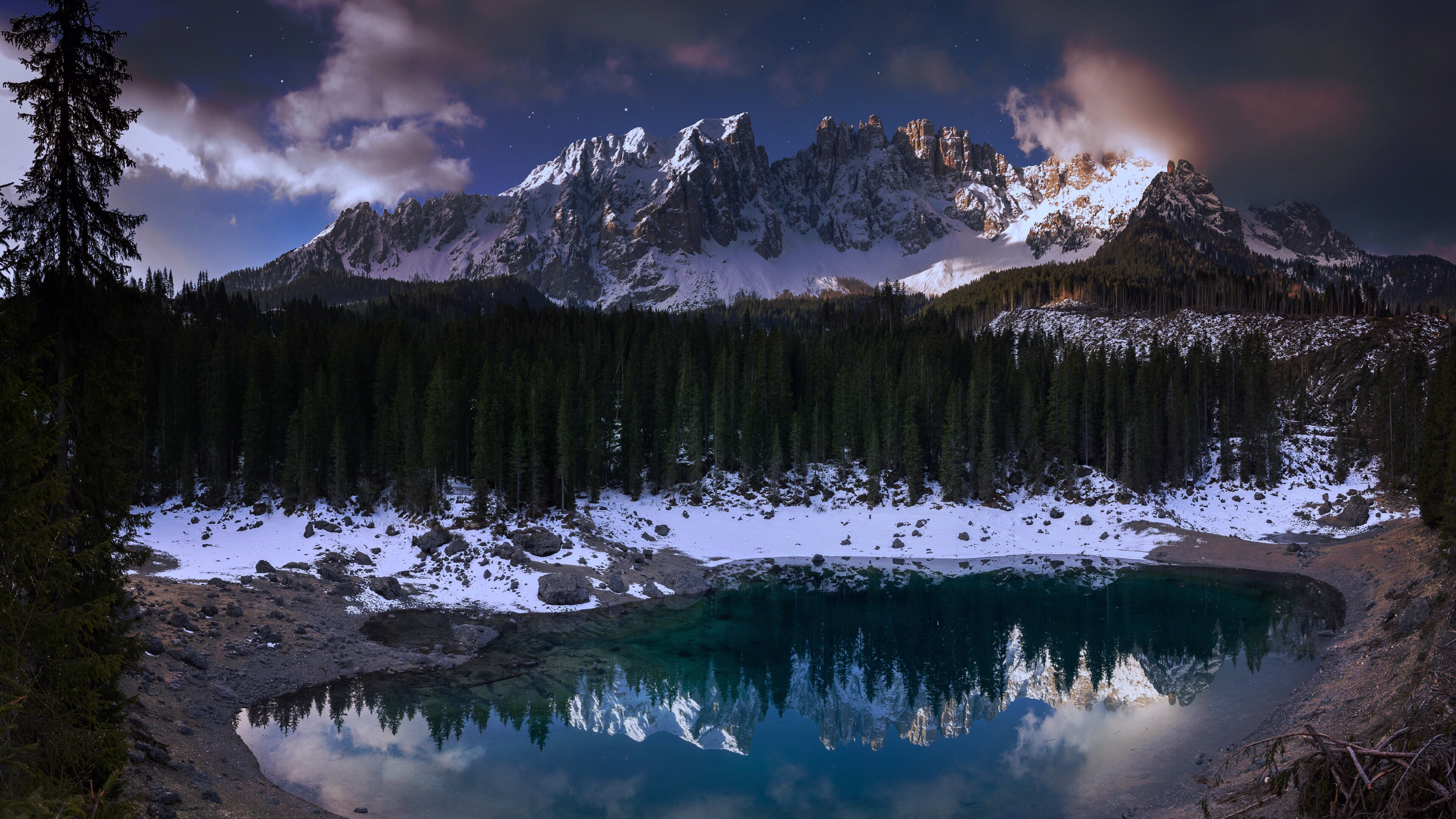 Обои отражение, природа, природный ландшафт, гора, горный рельеф в разрешении 3840x2160