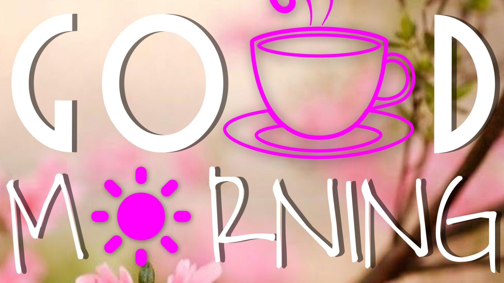 Обои утро, розовый, весна, текст, цветок в разрешении 1920x1080