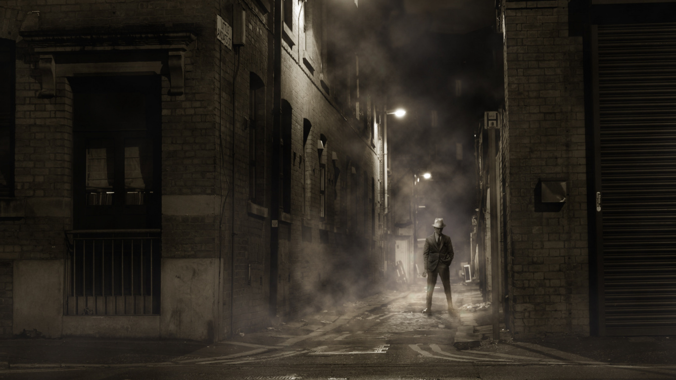 Обои ночь, белые, черный, улица, темнота в разрешении 1366x768