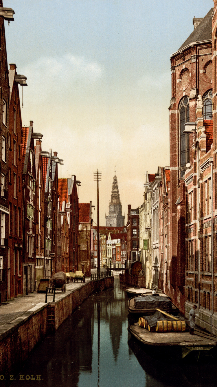 Обои канал, водный путь, городок, городской район, соседство в разрешении 750x1334