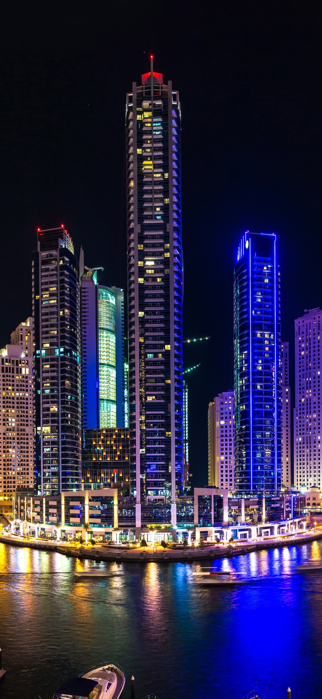 Обои Дубай Марина, ночь, город, городской пейзаж, метрополия в разрешении 1125x2436