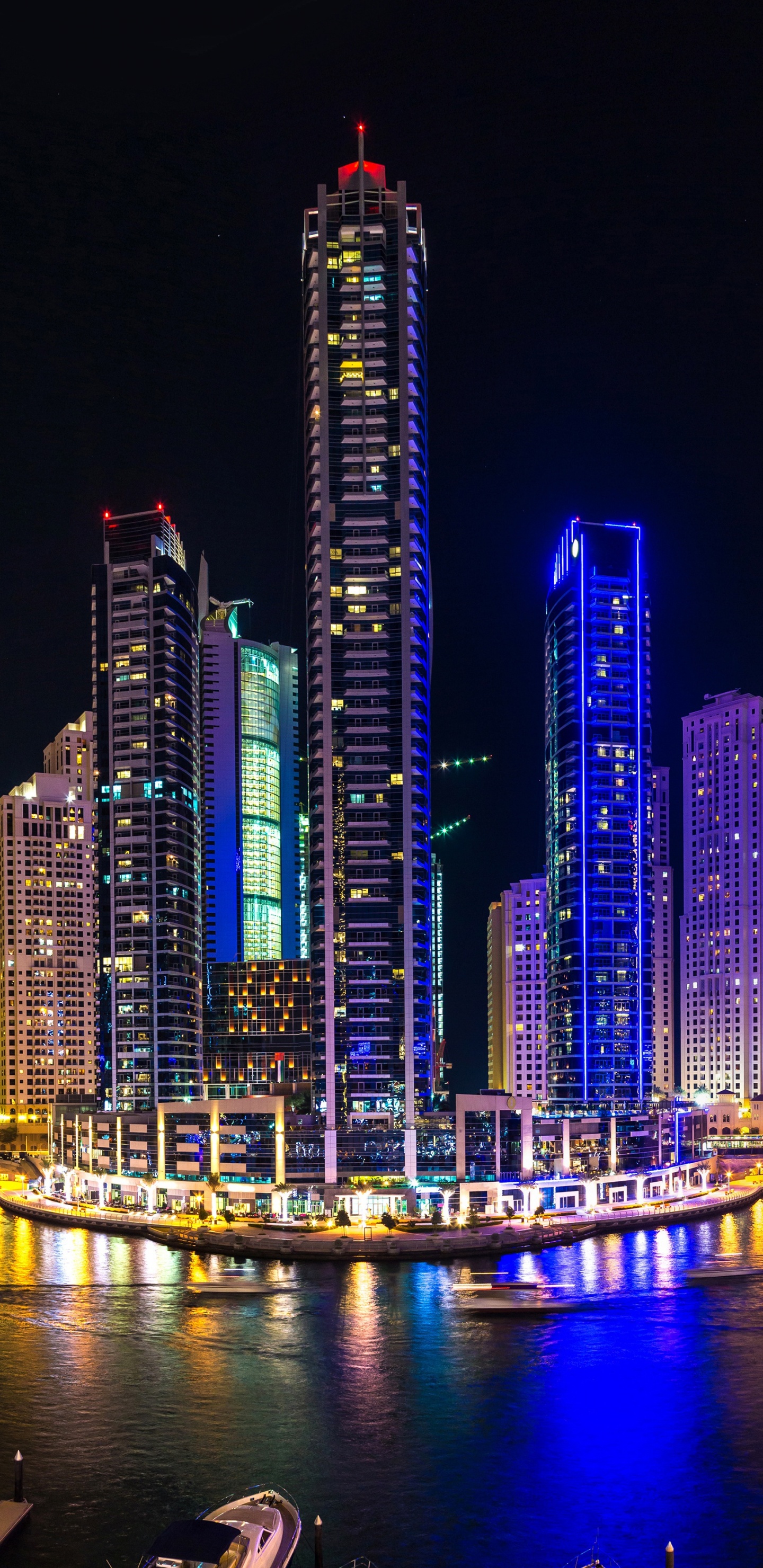 Обои Дубай Марина, ночь, город, городской пейзаж, метрополия в разрешении 1440x2960