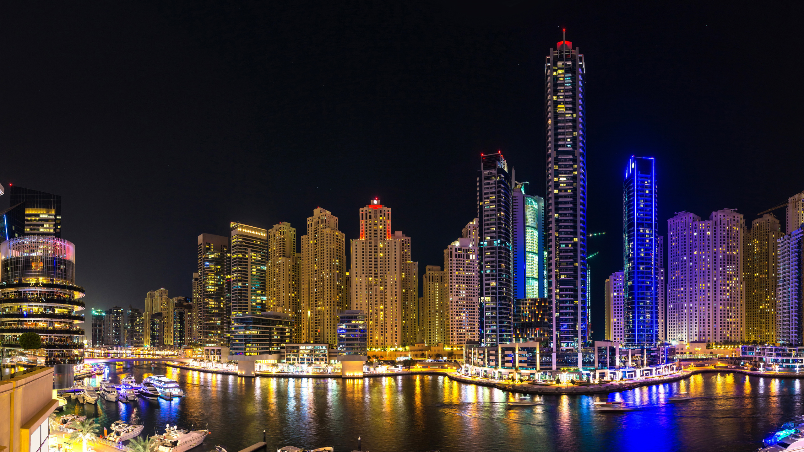 Обои Дубай Марина, ночь, город, городской пейзаж, метрополия в разрешении 2560x1440