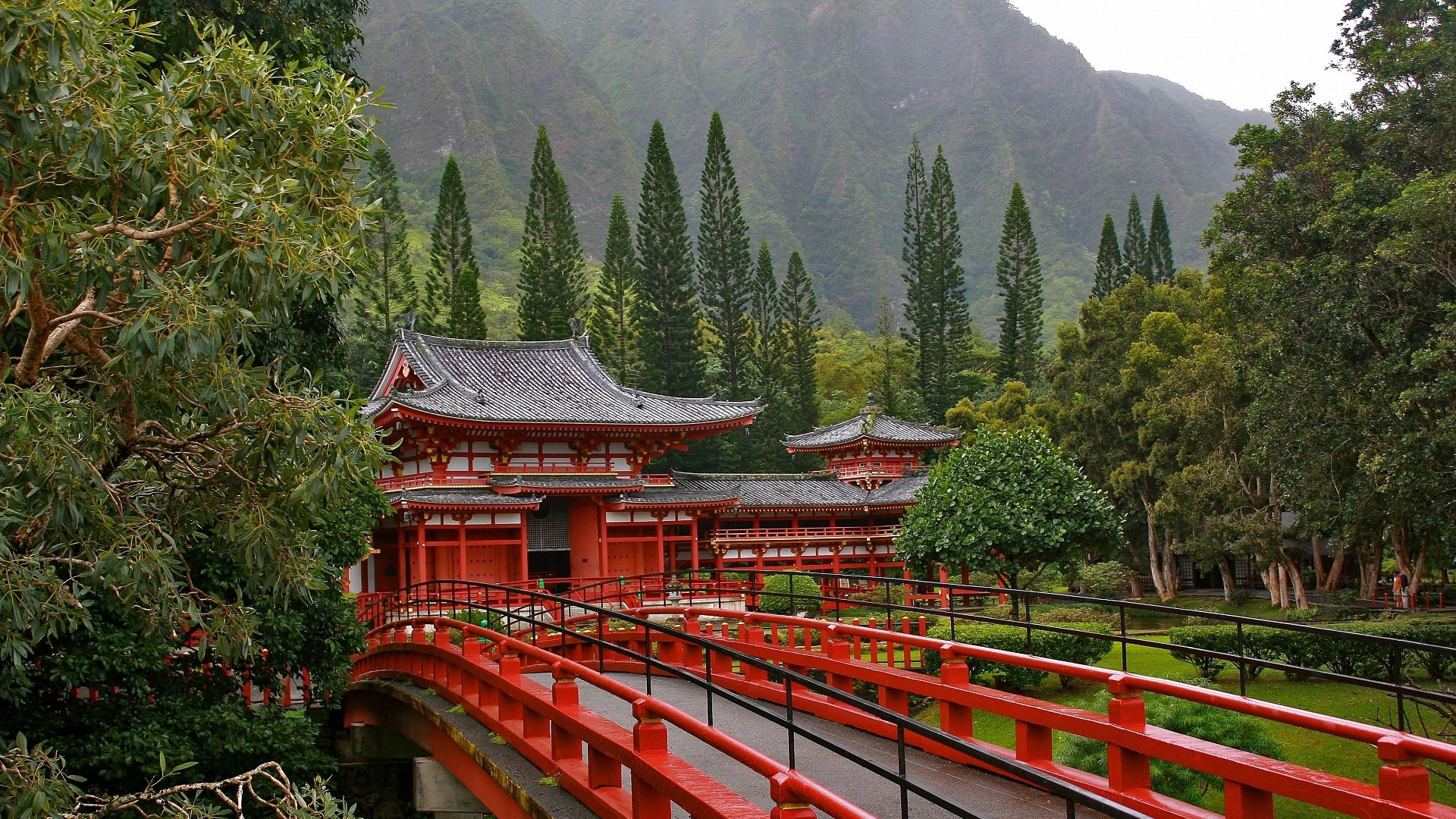 Обои Byodo-В Храме, храм, природа, китайская архитектура, гора в разрешении 1920x1080