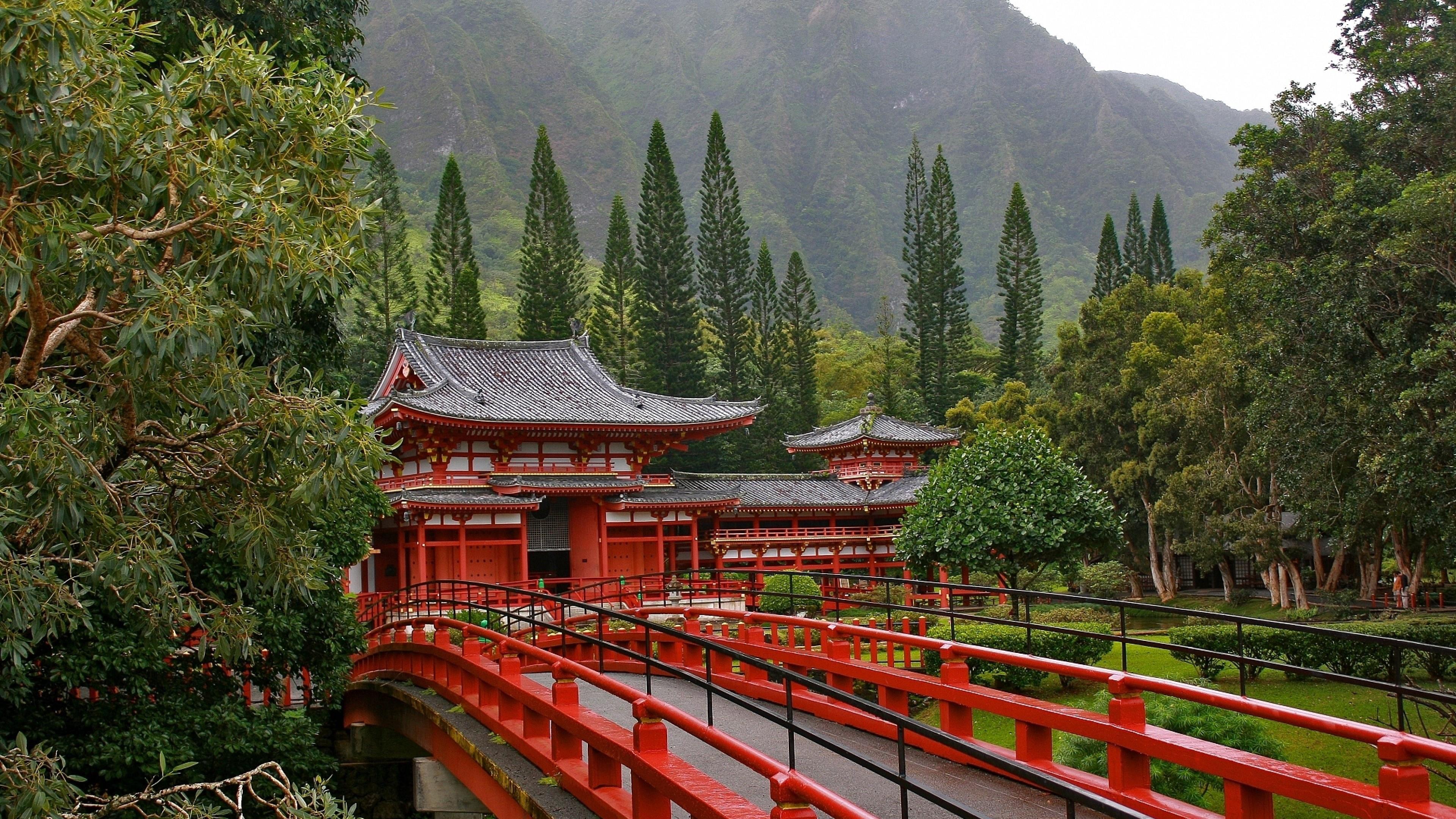 Обои Byodo-В Храме, храм, природа, китайская архитектура, гора в разрешении 3840x2160