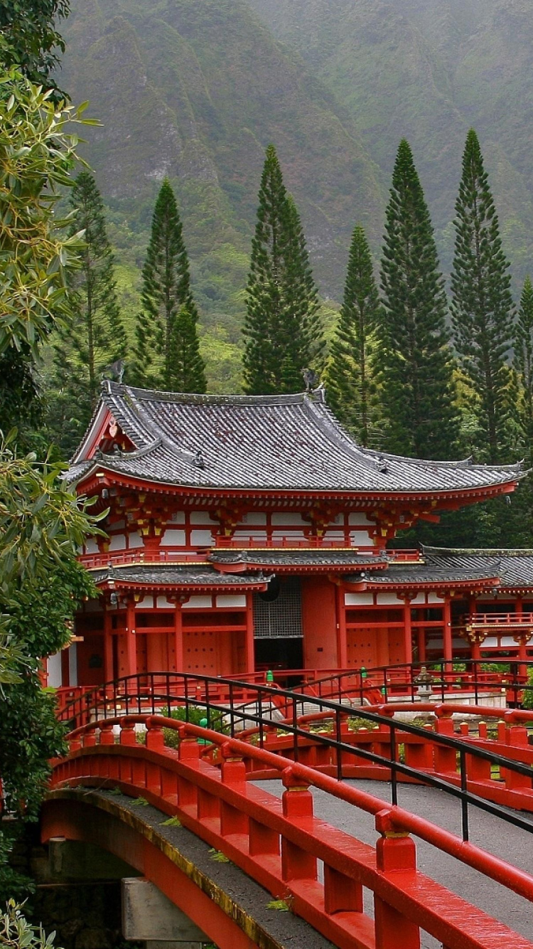 Обои Byodo-В Храме, храм, природа, китайская архитектура, гора в разрешении 750x1334