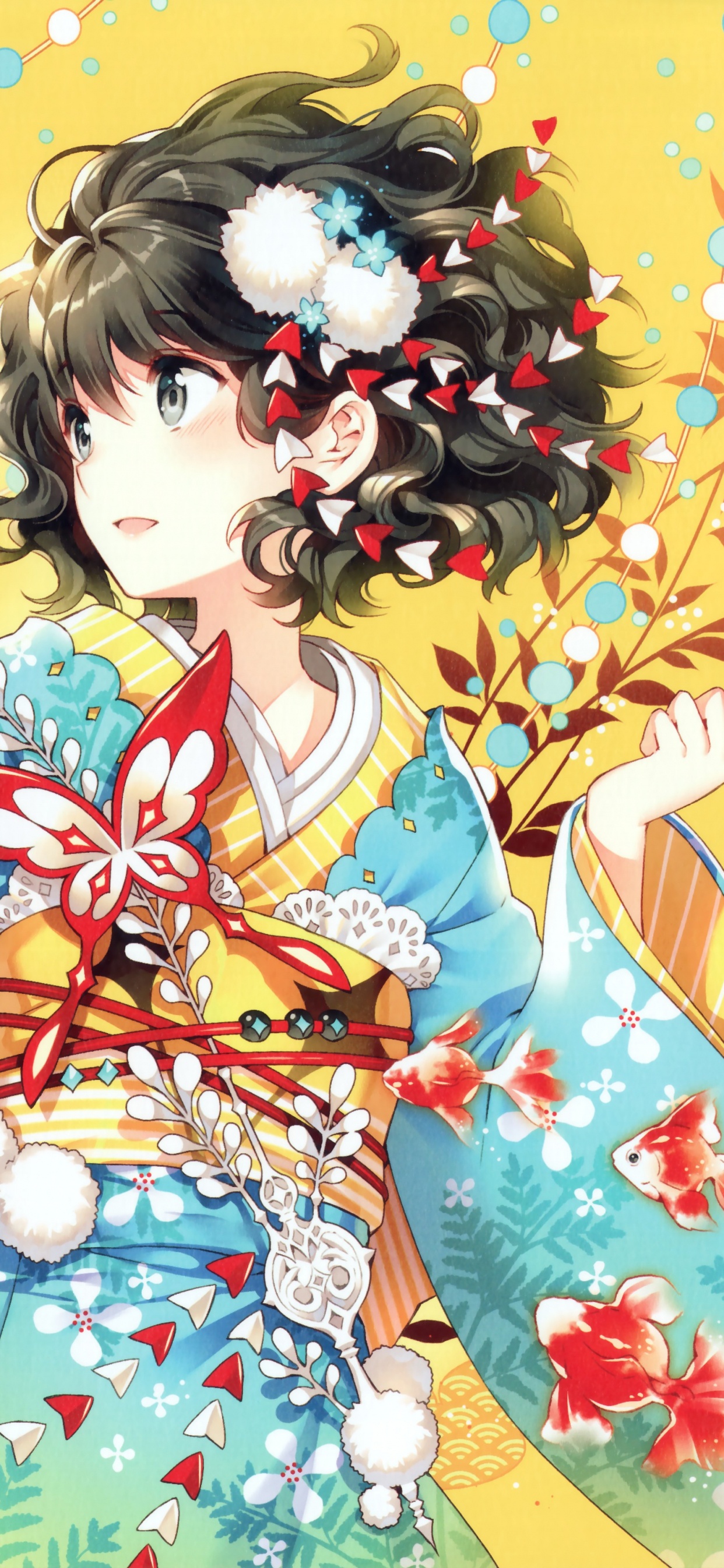 Обои аниме, кимоно, арт, рисование, Манга в разрешении 1242x2688