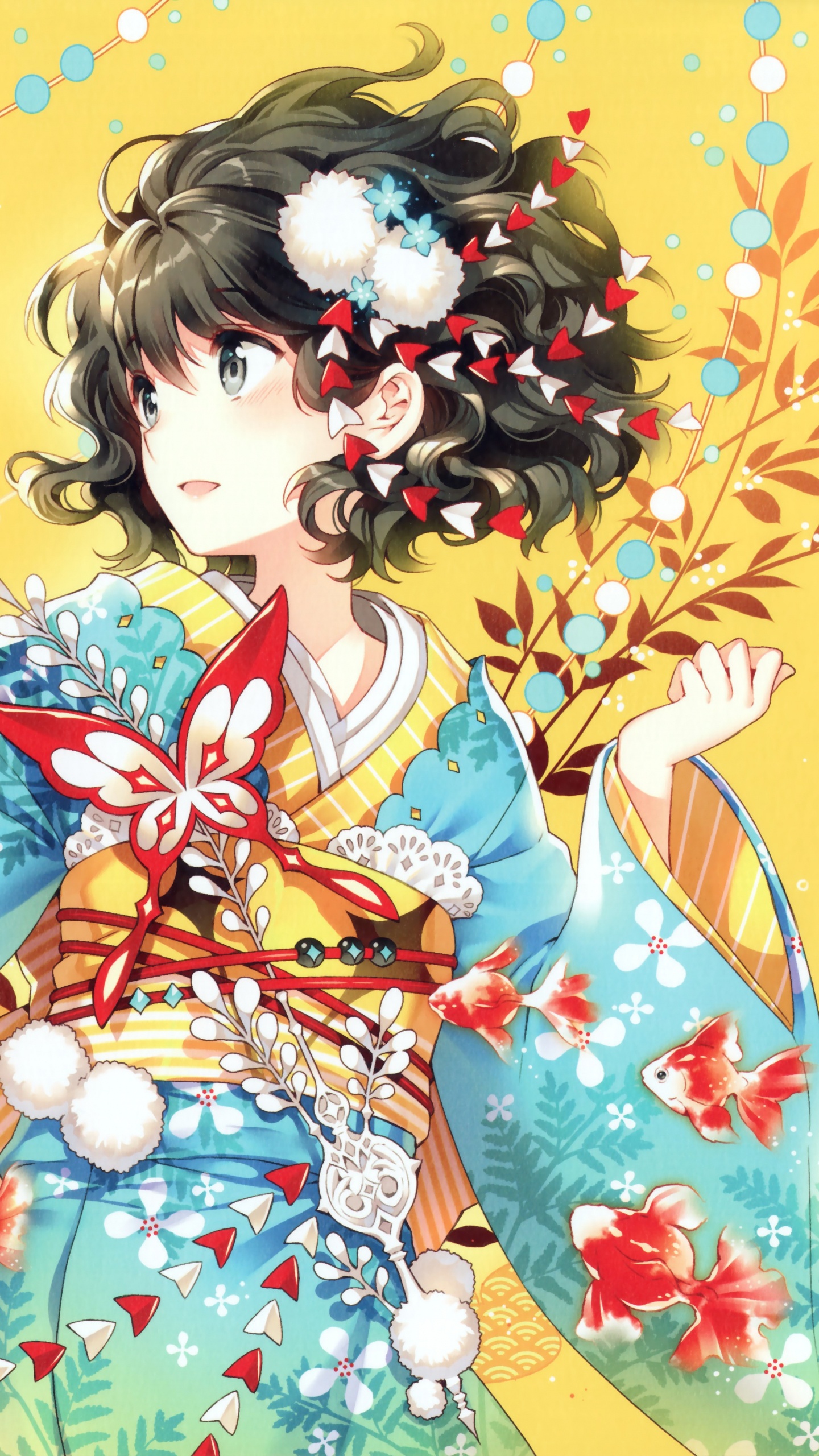 Обои аниме, кимоно, арт, рисование, Манга в разрешении 1440x2560