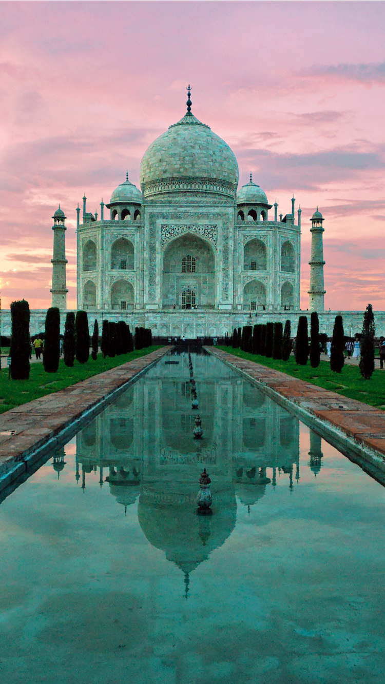Обои Тадж-Махал, памятник, достопримечательность, ориентир, отражение в разрешении 750x1334