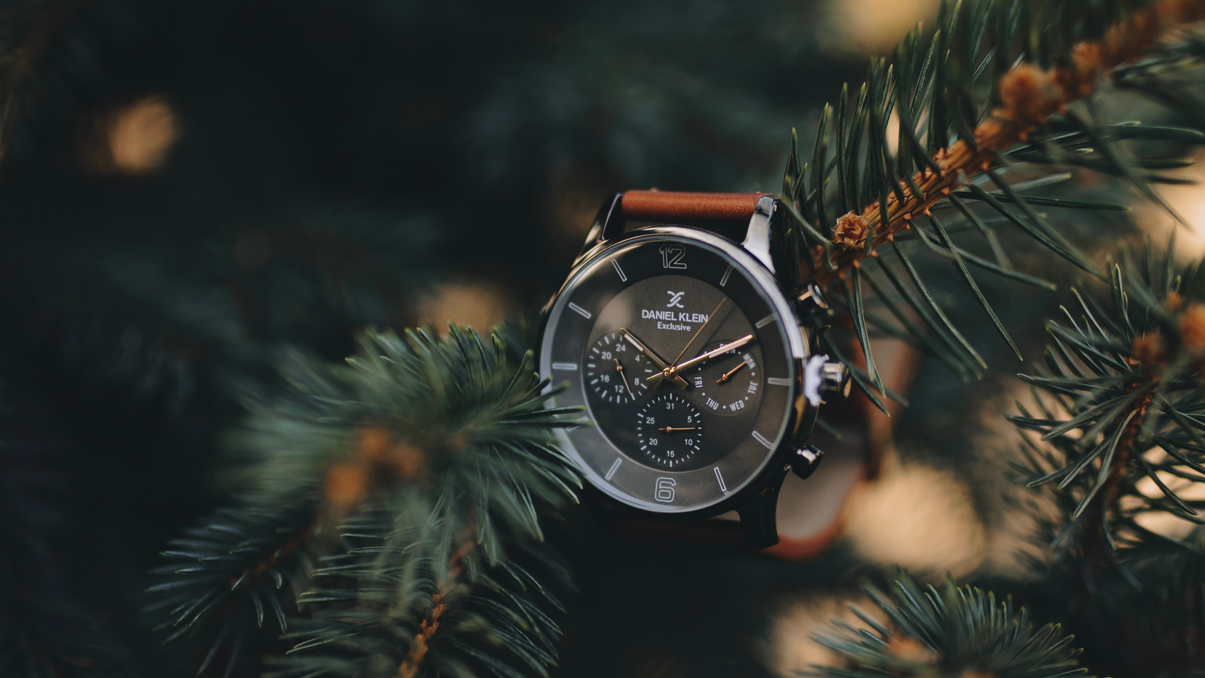 Обои часы, Даниэль Кляйн, рождественский орнамент, дерево, растение в разрешении 3840x2160