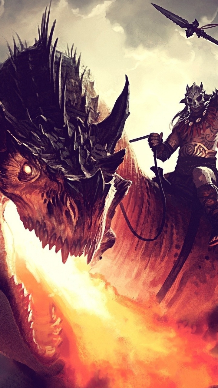 Обои дракон, мифическое существо, мифология, огонь, вымышленный персонаж в разрешении 720x1280