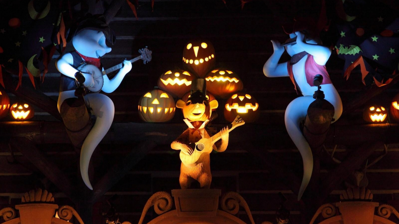 Обои освещение, ночь, анимация, отдых, Хэллоуин в разрешении 1366x768