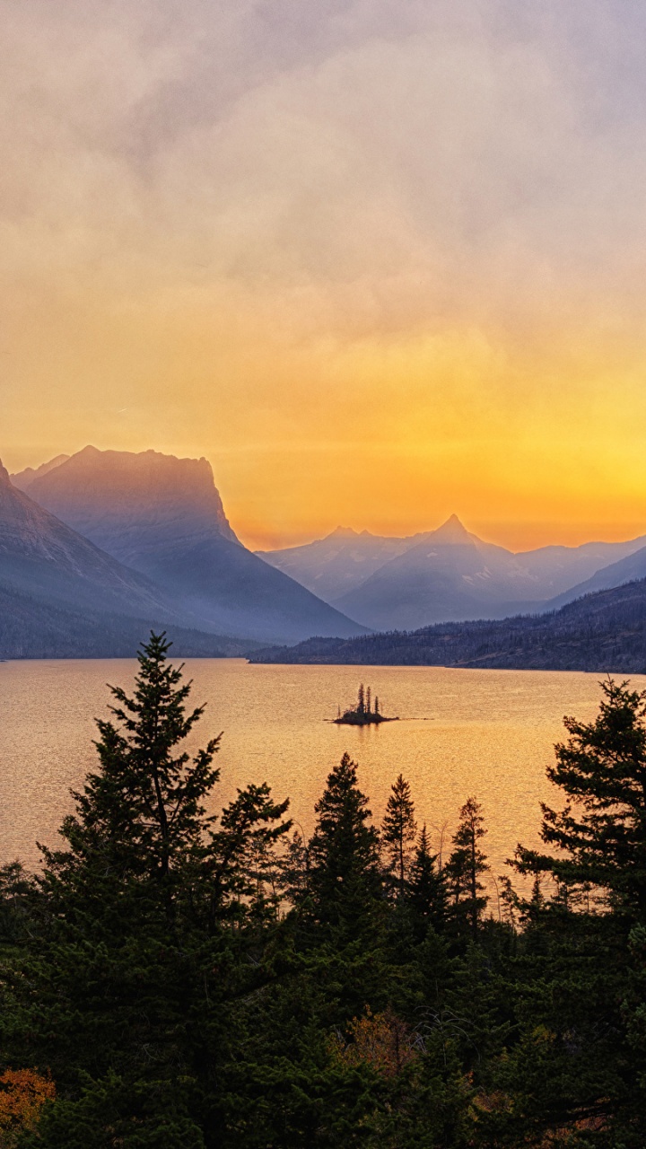 Обои национальный парк Глейшер озеро Сент-Мэрис, Остров Диких Гусей, парк, национальный парк, гора в разрешении 720x1280