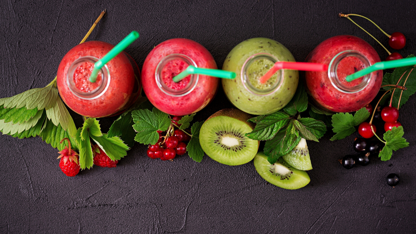 Обои овощ, смузи, фрукты, пища, растение в разрешении 1366x768