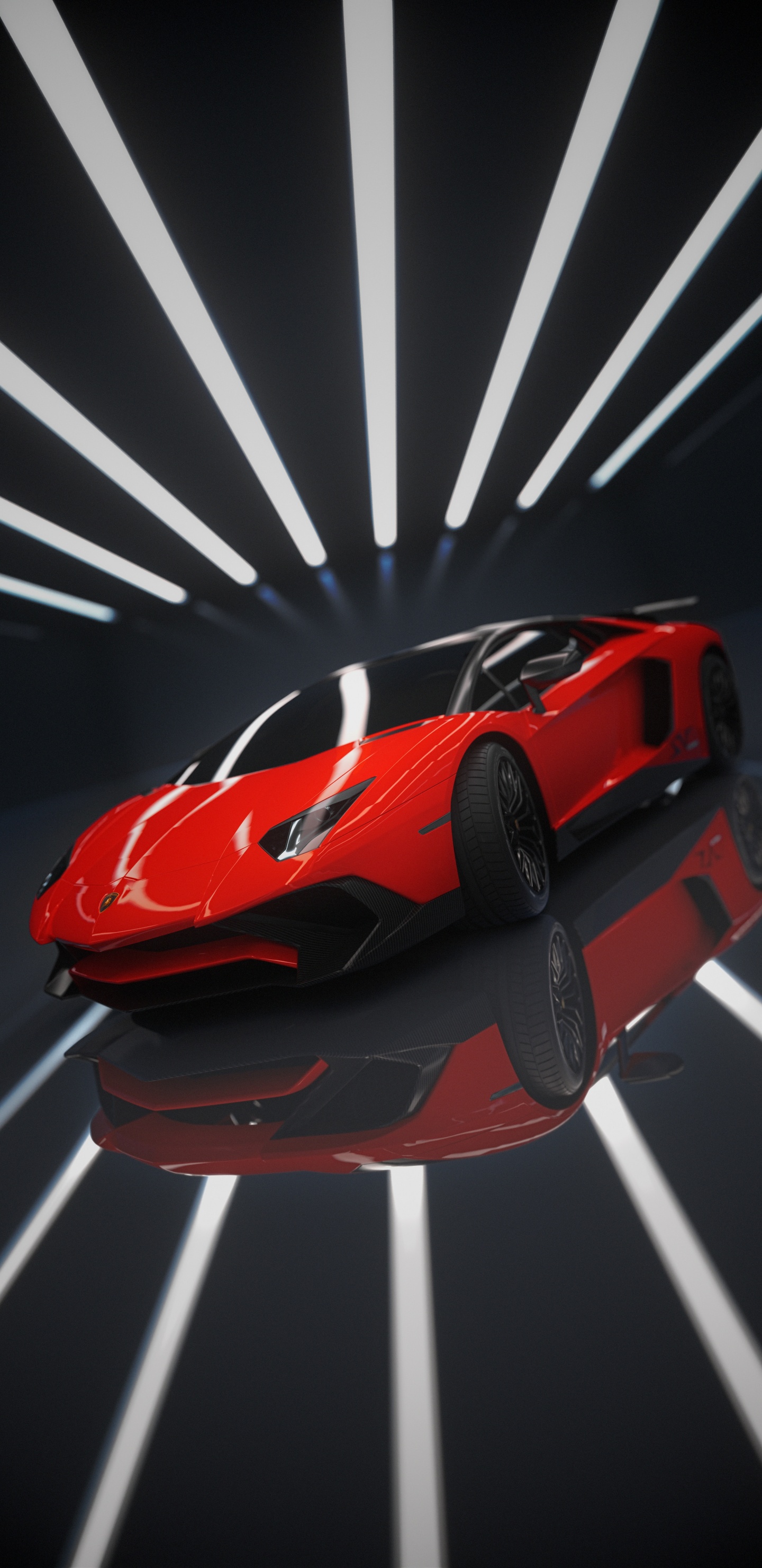 Обои Ламборгини авентадор, легковые автомобили, Ламборджини, автомобильное освещение, капюшон в разрешении 1440x2960