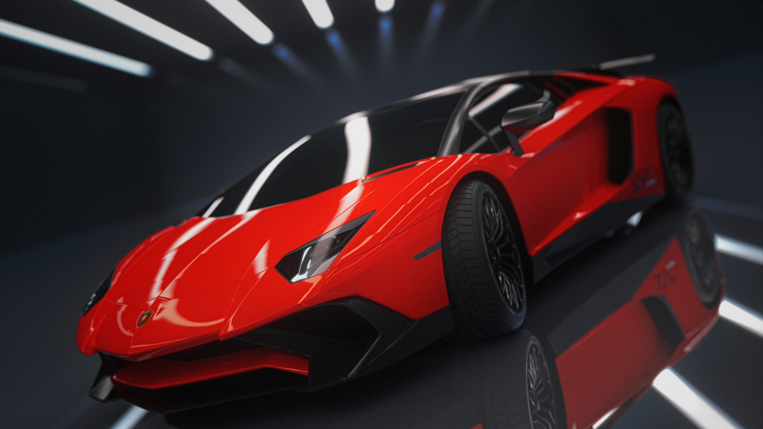 Обои Ламборгини авентадор, легковые автомобили, Ламборджини, автомобильное освещение, капюшон в разрешении 2560x1440