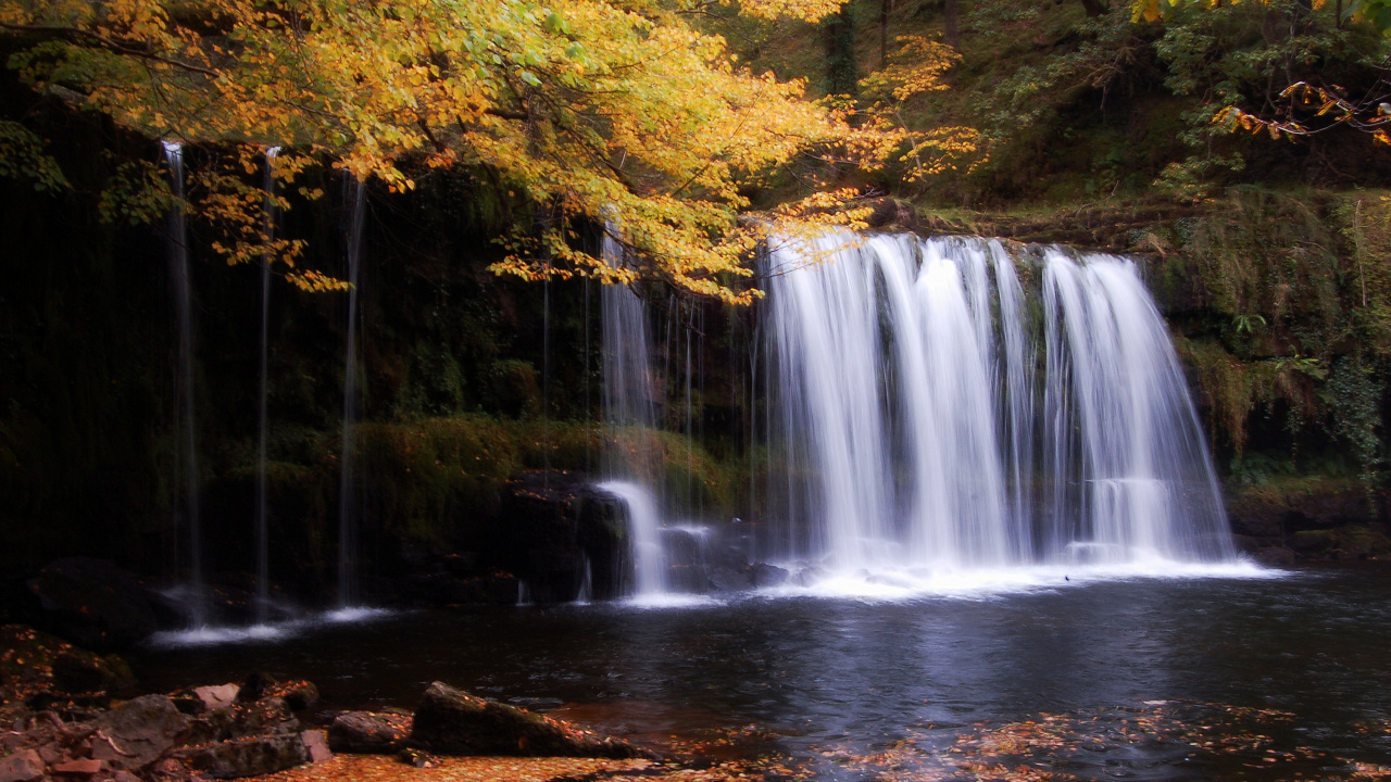 Обои водопад, водоток, природный заповедник, водоем, природа в разрешении 1280x720