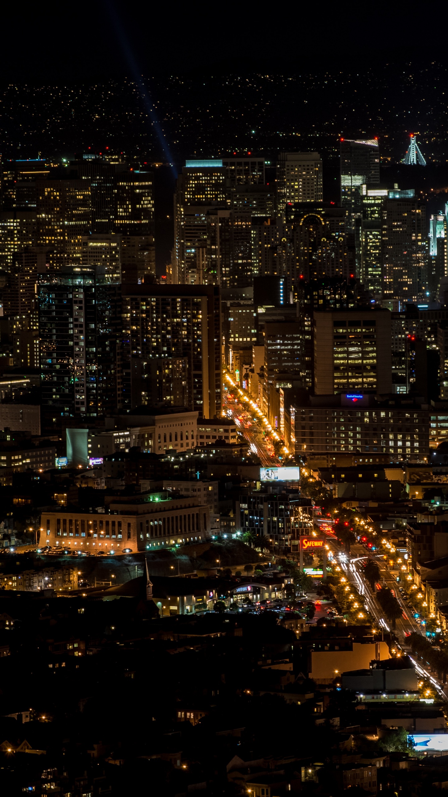 Обои городской пейзаж, городской район, метрополия, город, ночь в разрешении 1440x2560