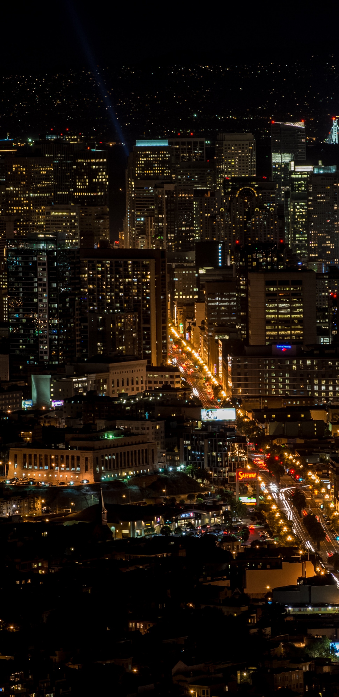 Обои городской пейзаж, городской район, метрополия, город, ночь в разрешении 1440x2960