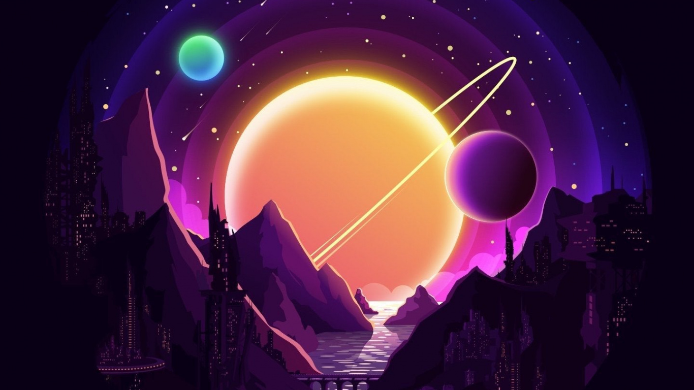 Обои минимализм, арт, пурпур, Фиолетовый, астрономический объект в разрешении 1366x768