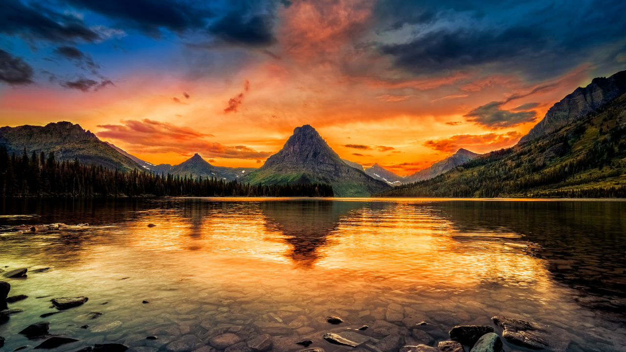 Обои Озеро Ту Медисин, Озеро Макдональд, парк, национальный парк, природа в разрешении 1280x720