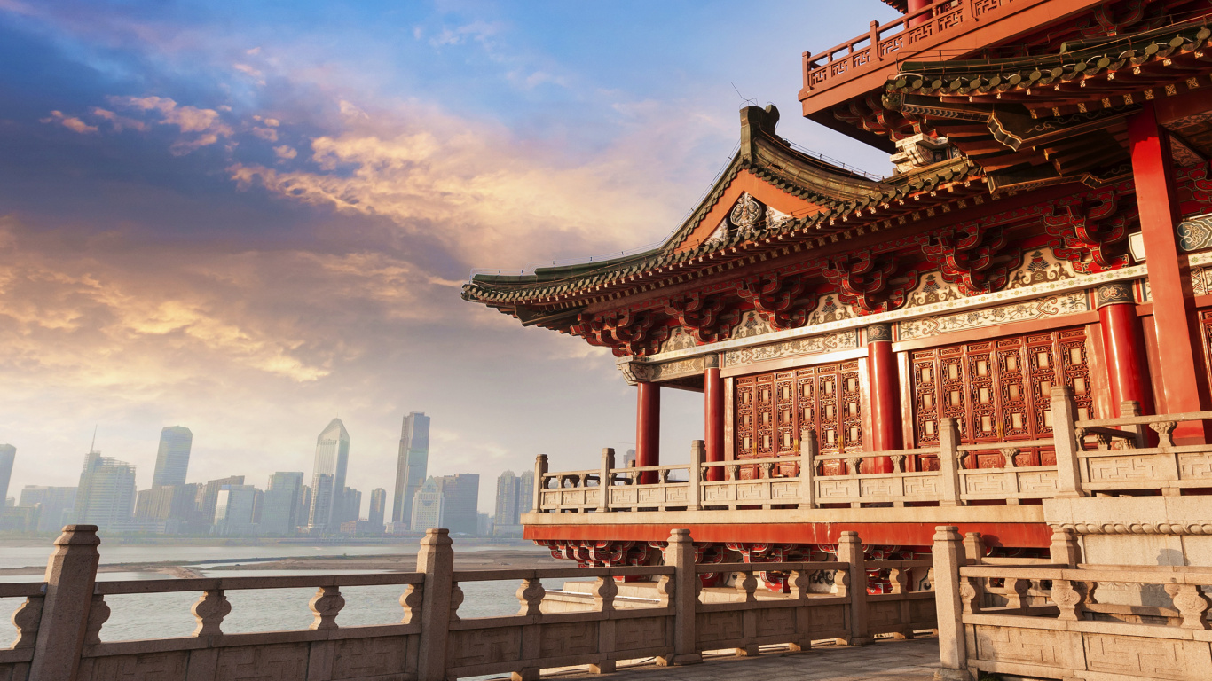 Обои китайская архитектура, японская архитектура, ориентир, храм, здание в разрешении 1366x768