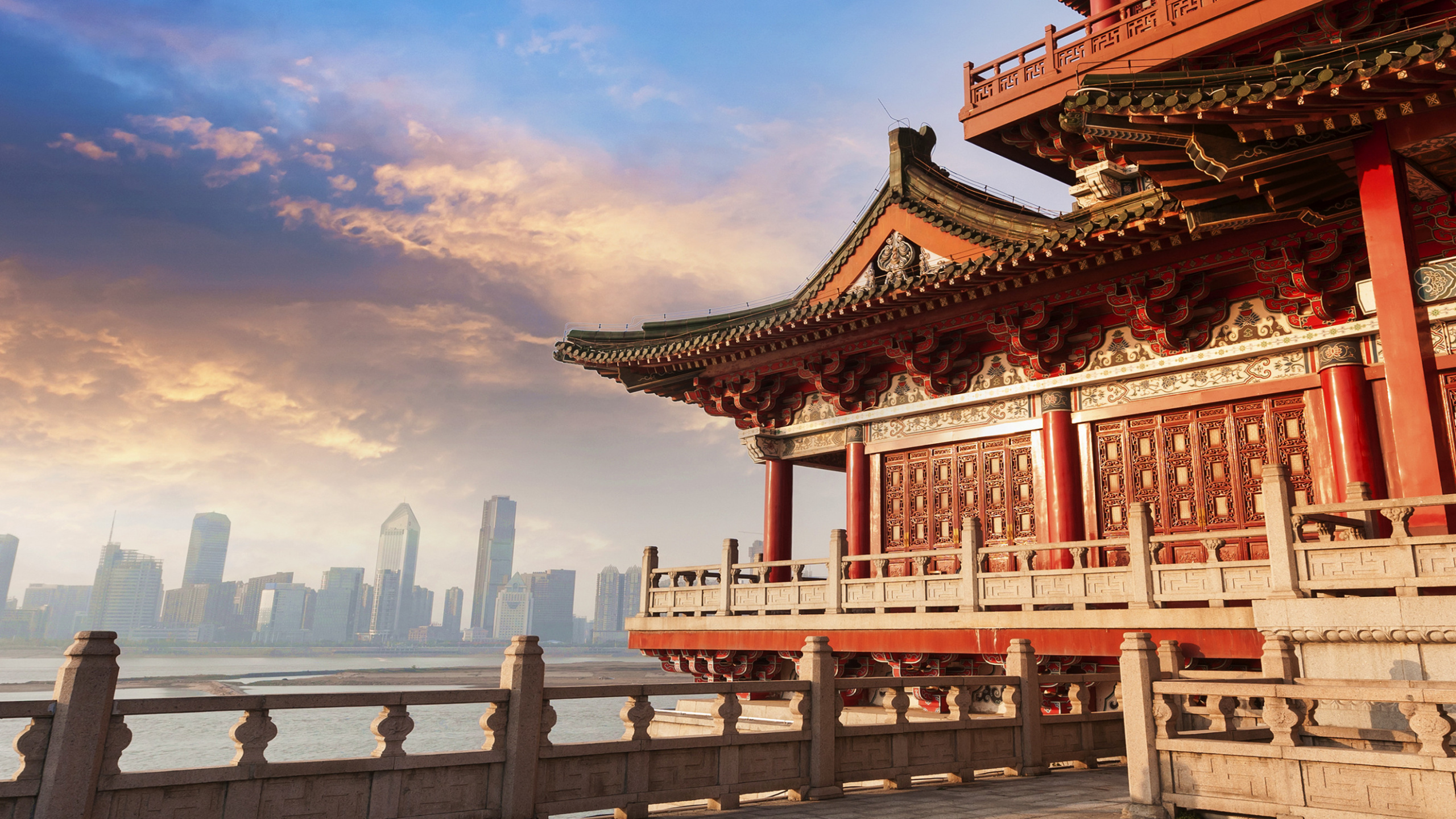 Обои китайская архитектура, японская архитектура, ориентир, храм, здание в разрешении 2560x1440