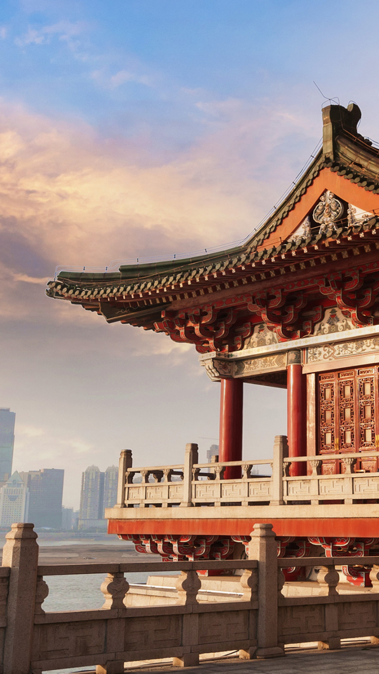 Обои китайская архитектура, японская архитектура, ориентир, храм, здание в разрешении 750x1334