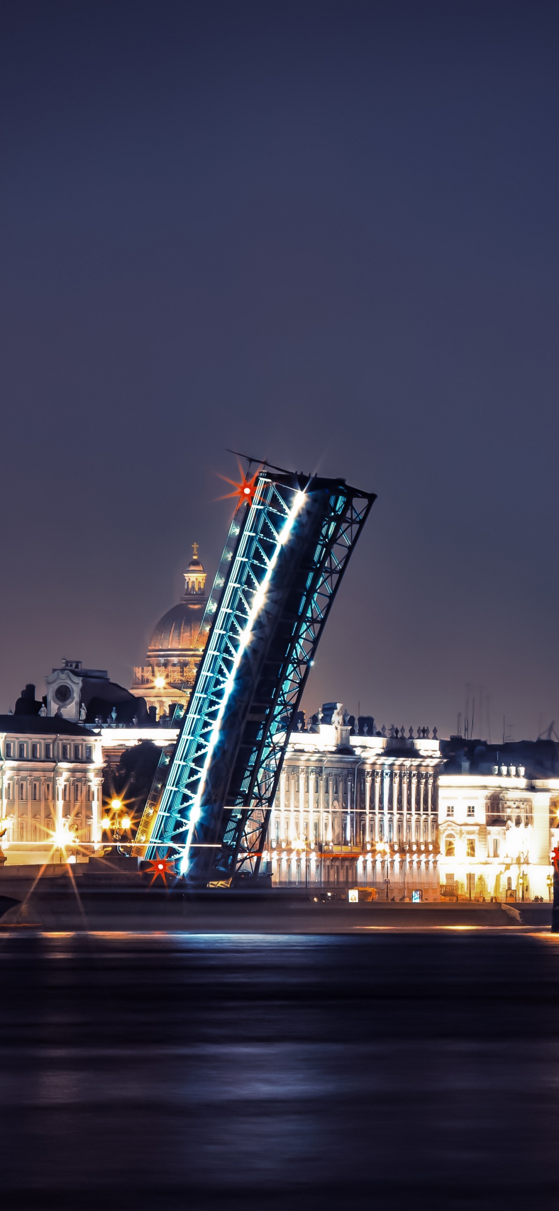 Обои мост, ночь, ориентир, город, городской пейзаж в разрешении 1125x2436