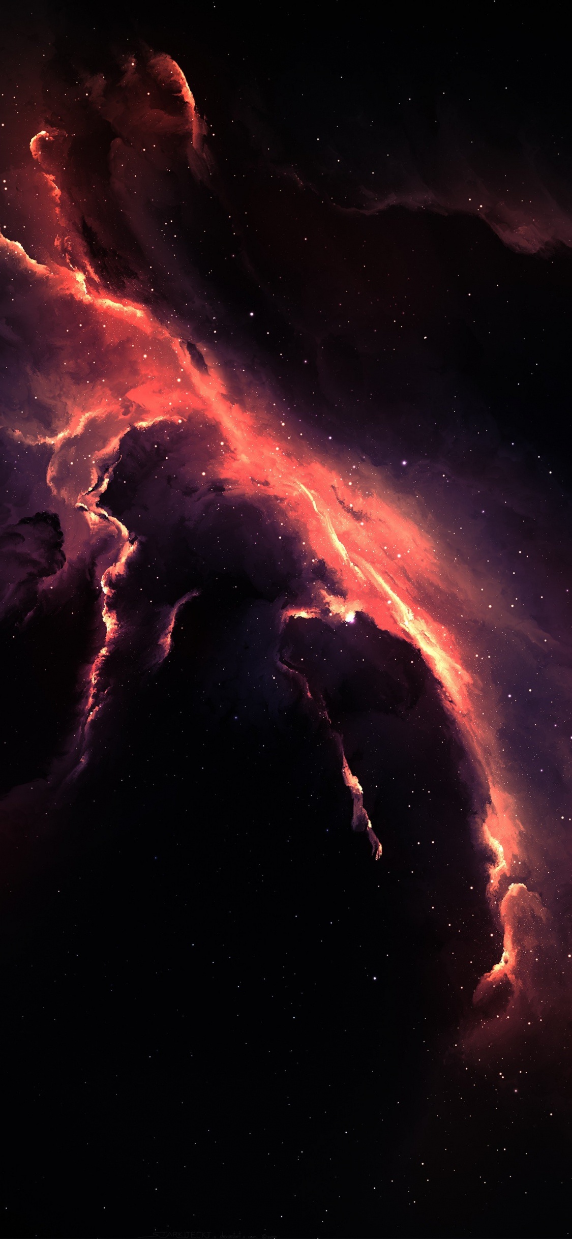 Обои туманность, темнота, атмосфера, пространство, тепло в разрешении 1125x2436